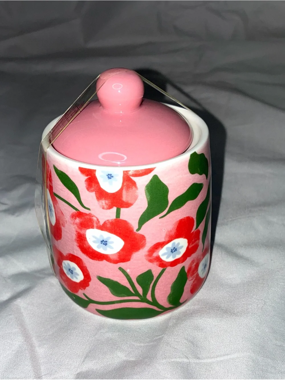 Floral Pink Ceramic Sugar, Creamer and Spoon Rest Set